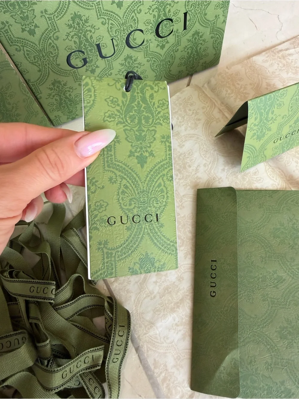 2 authentic Gucci Green Gift Box and Accessories Set